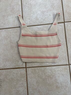 Babaton Cream Cropped Tank with Pink Stripes